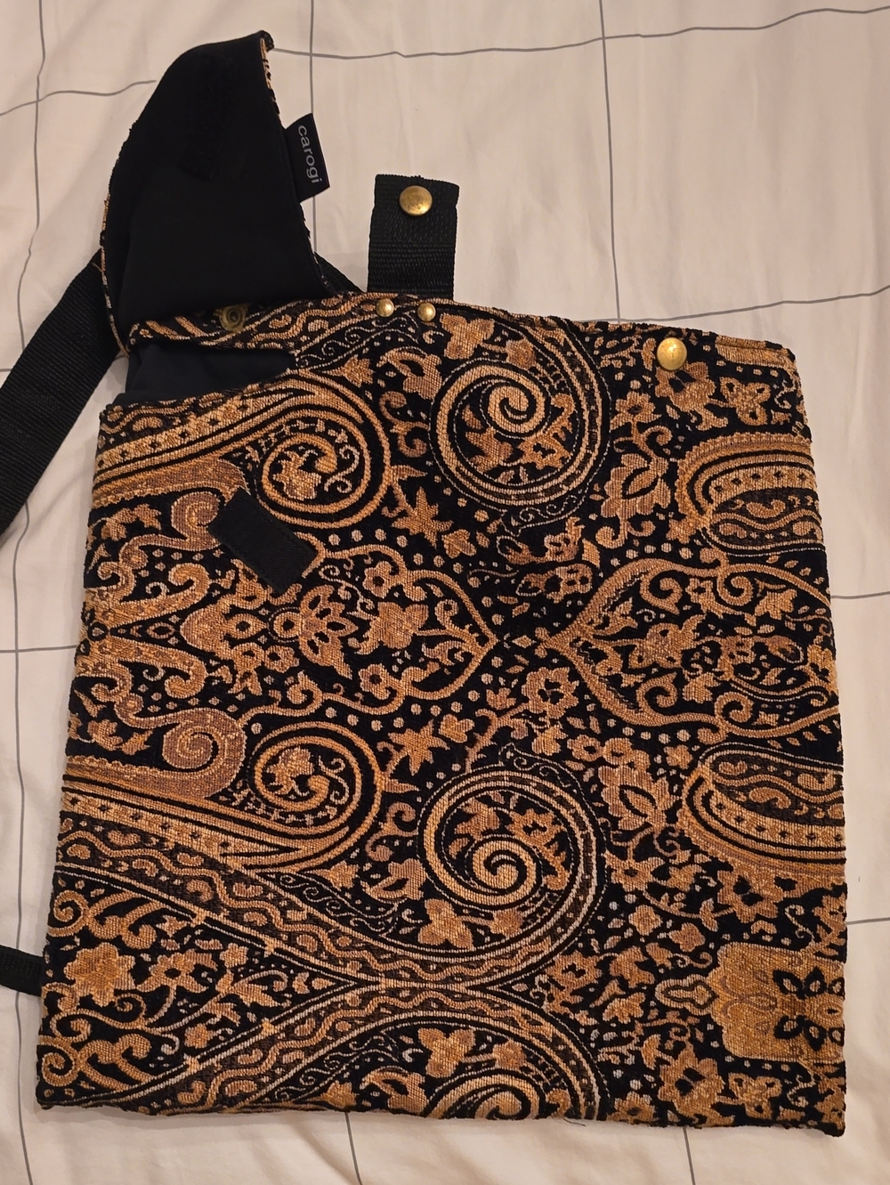 Carogi Patterned Black and Tan Paisley Tote/HOBO Bag